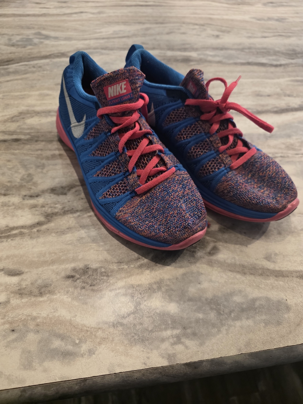 Nike Women's Flyknit Lunar 2 Running Shoes Blue, Pink Sz 8.5 620658-602